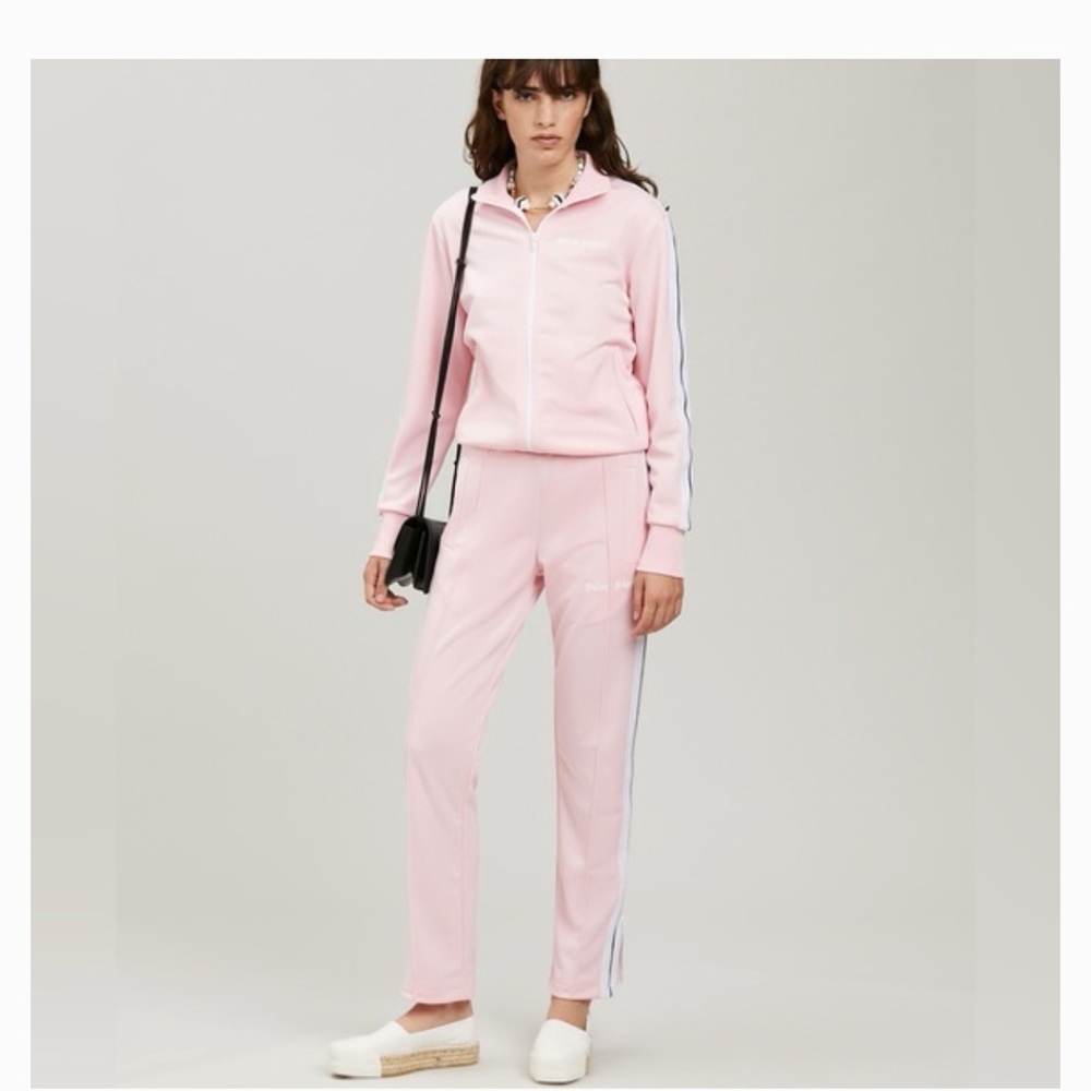 NWT PALM ANGELS Almond Blossom LOGO PRINT LIGHT PINK TRACK PANTS JACKET. Sz XL